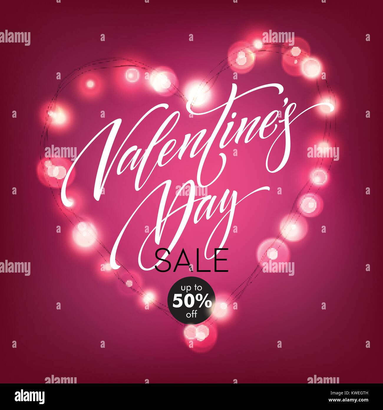 Valentines Day card with Glowing lights heart. Vector illustration ...