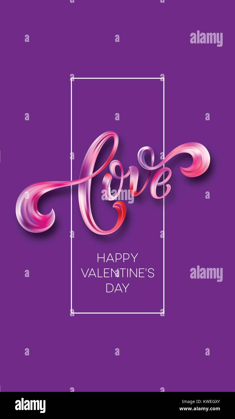 Happy Valentines Day card with Hand written Love. Vector illustration ...