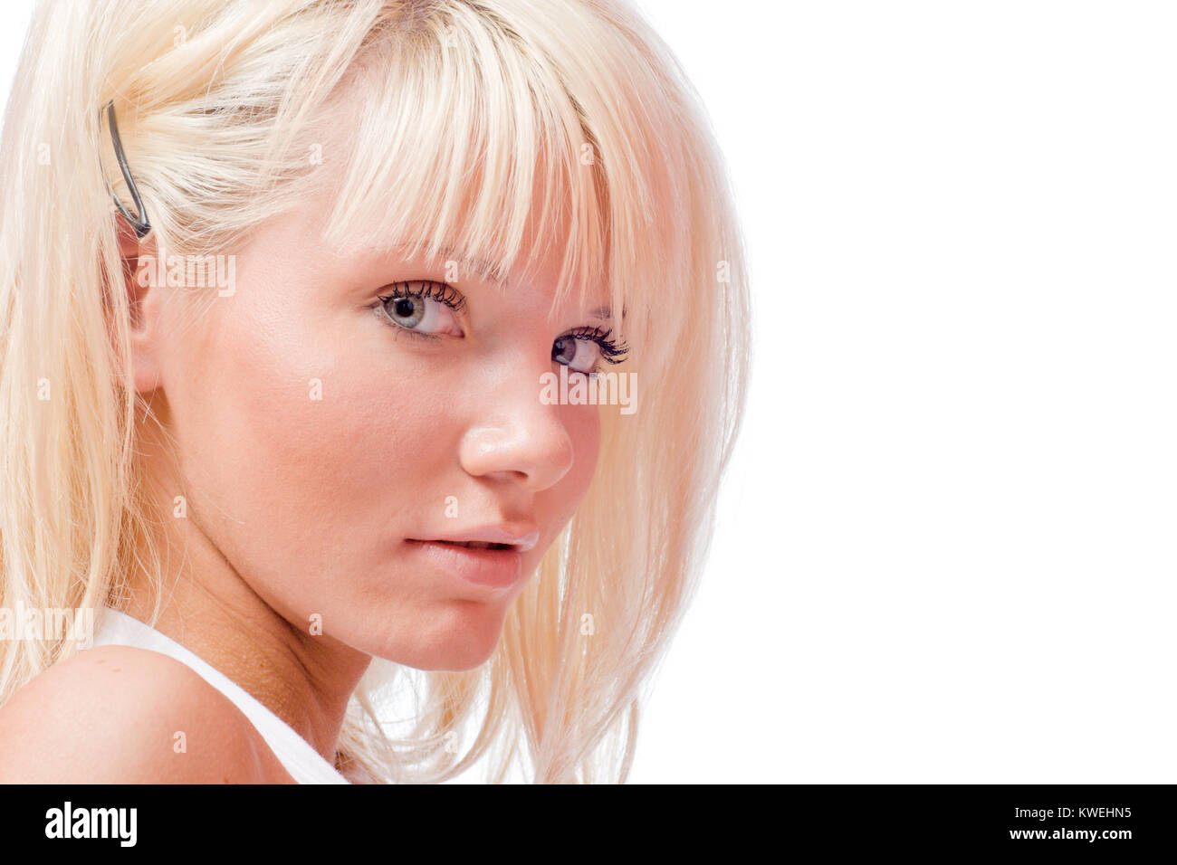 Portrait of Young beautiful woman isolated on white Stock Photo - Alamy