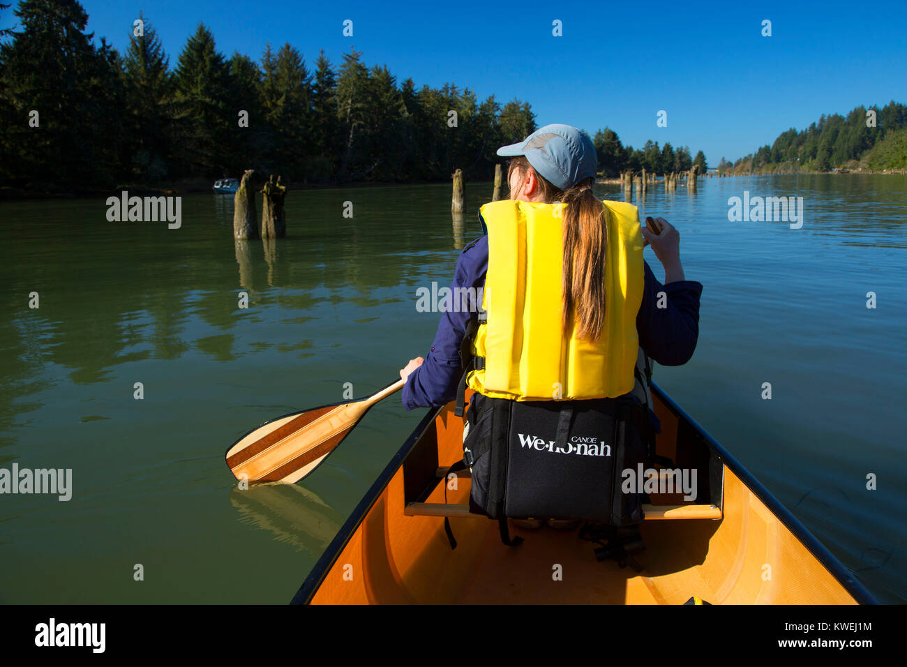 Canoeing on Siletz River, Siletz Bay National Wildlife Refuge, Oregon Stock Photo