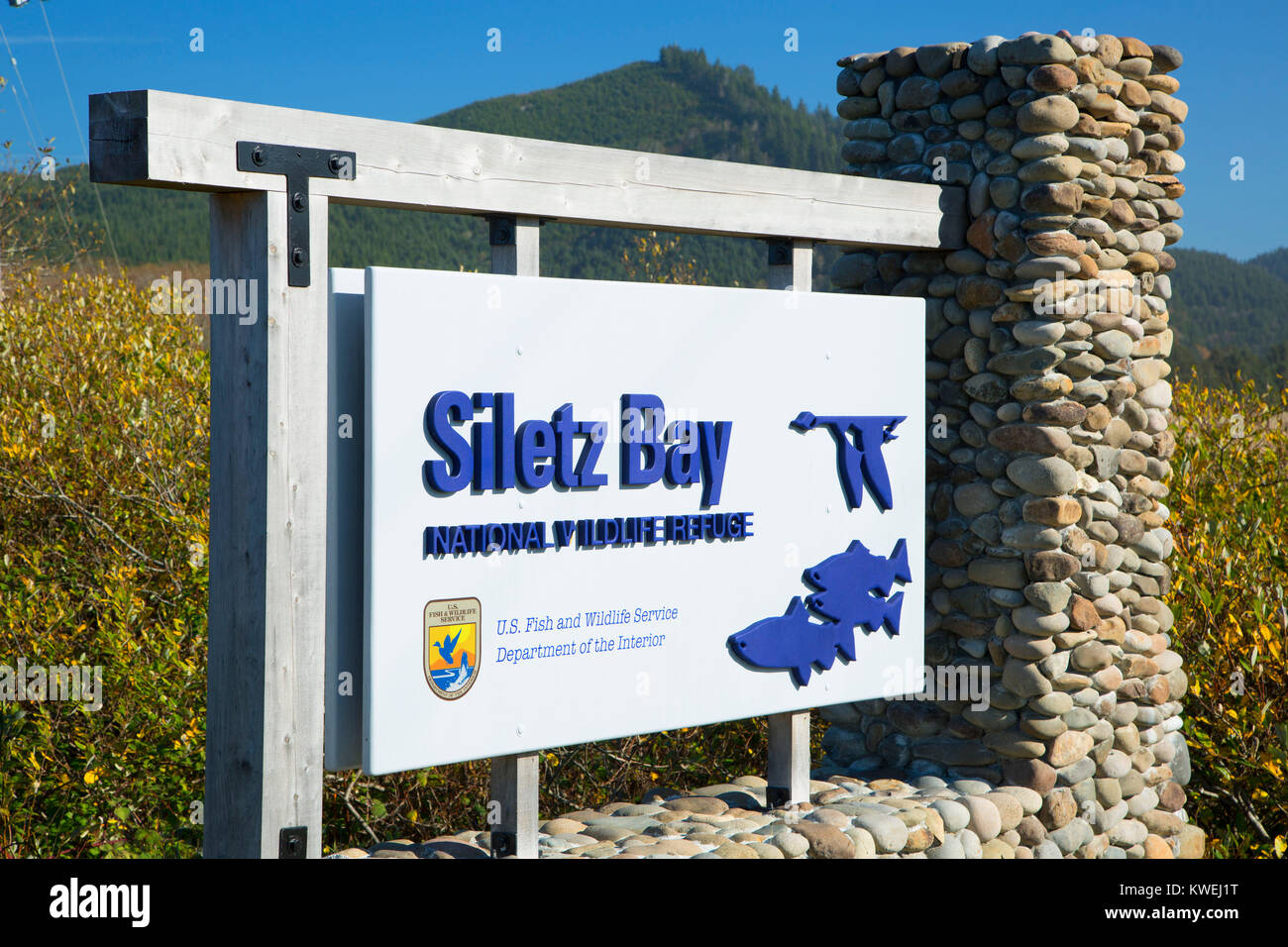 Entrance sign, Siletz Bay National Wildlife Refuge, Oregon Stock Photo