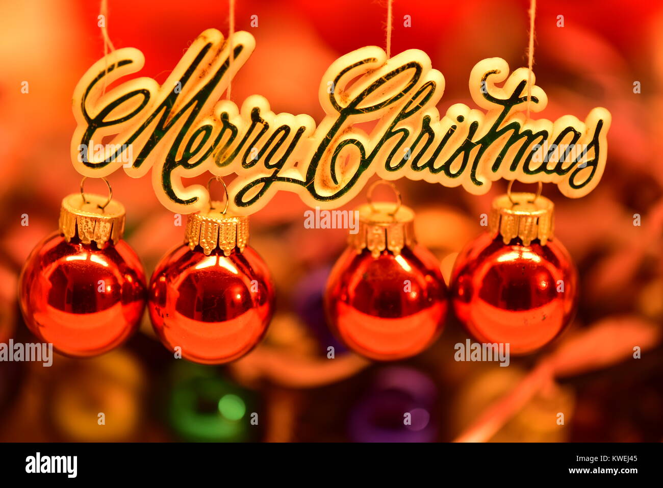 Merry Christmas 2018 Card with Bokeh and Texts Composition Stock Photo