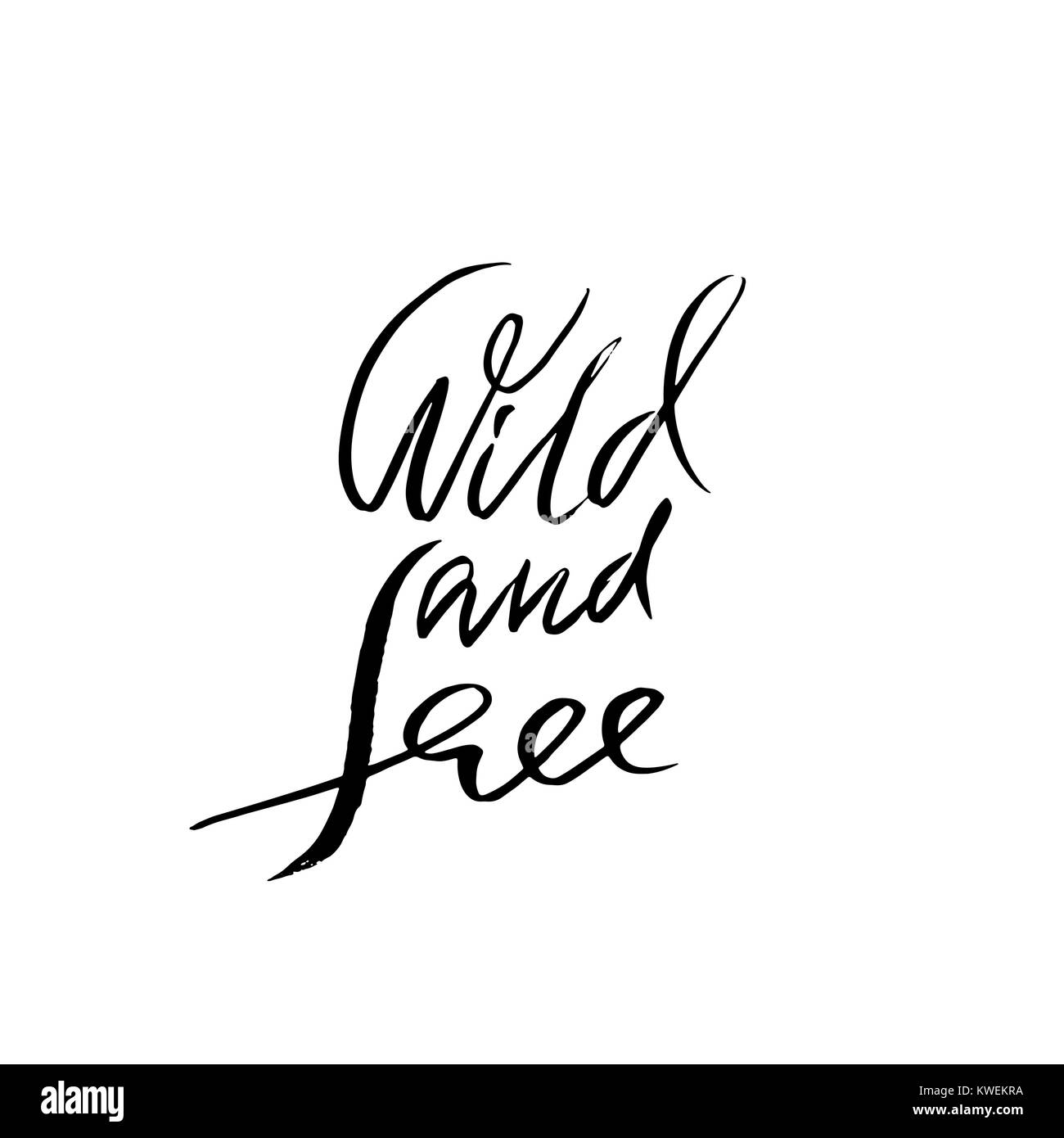 Wild and free. Modern calligraphy. Handwritten lettering. Graphic typography design. Vector illustration. Stock Vector