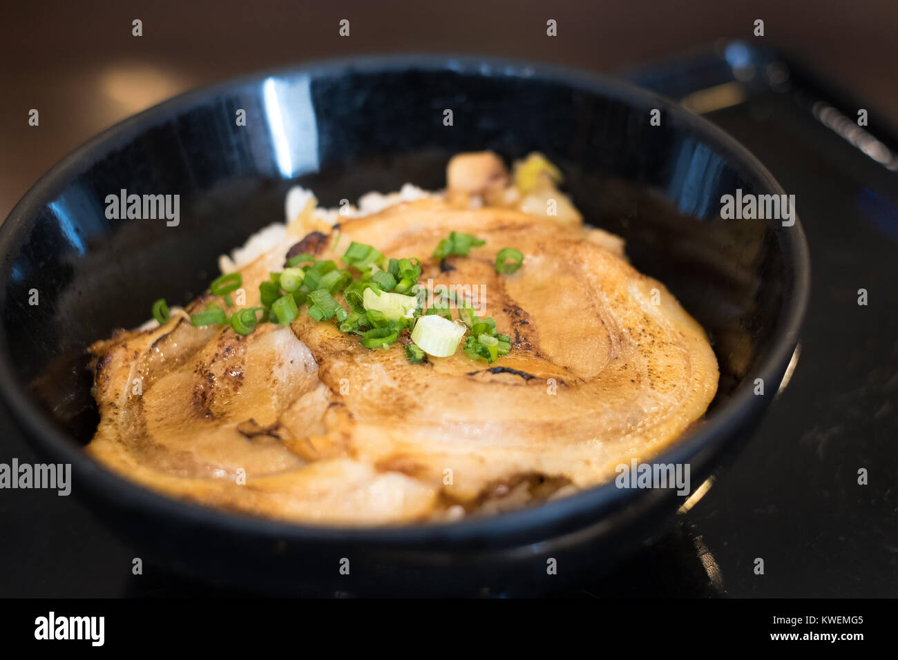 ramen on table japanese tonkotsu ramen, pork bone broth noodles Stock
