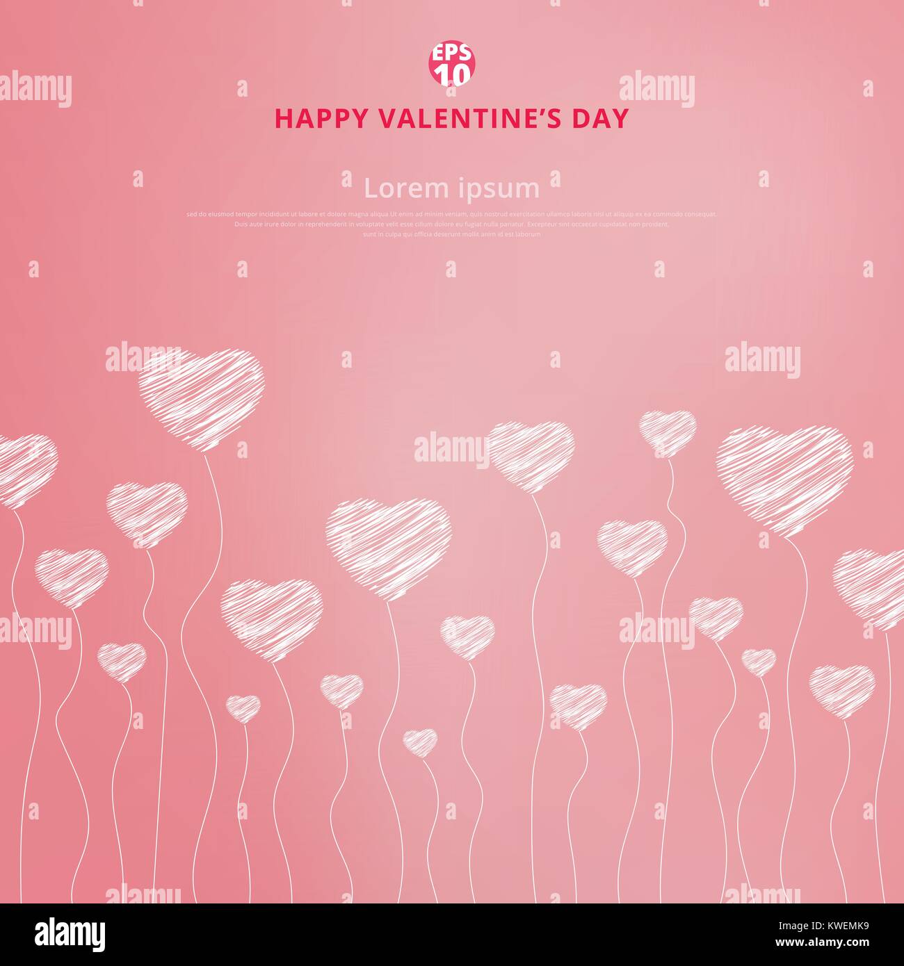 Happy valentines day with White hand drawn hearts on pink background ...