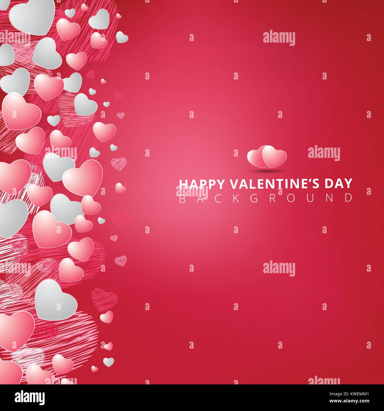 hand drawing hearts white and pink color on pink background for valentines day copy space. Vector illustration Stock Vector
