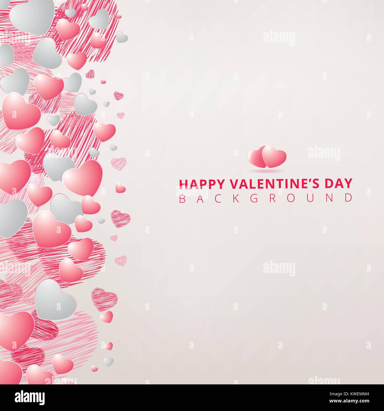 hand drawing hearts white and pink color on white background for valentines day copy space. Vector illustration Stock Vector