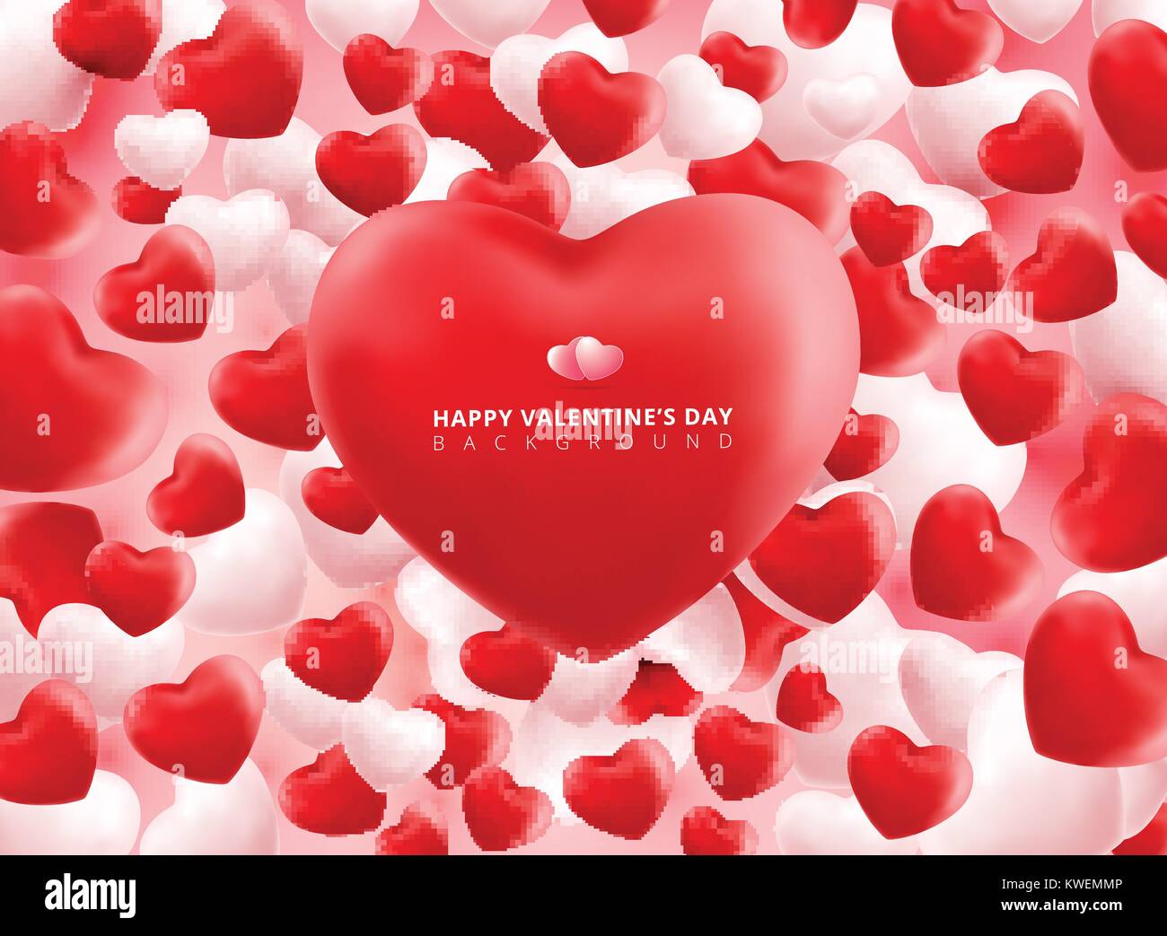 Soft and smooth red and white valentines hearts on pink Background with ...