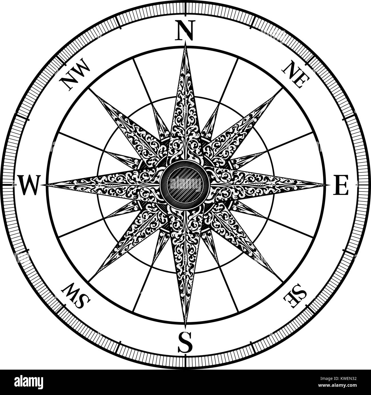 Compass Vintage Rose Stock Vector