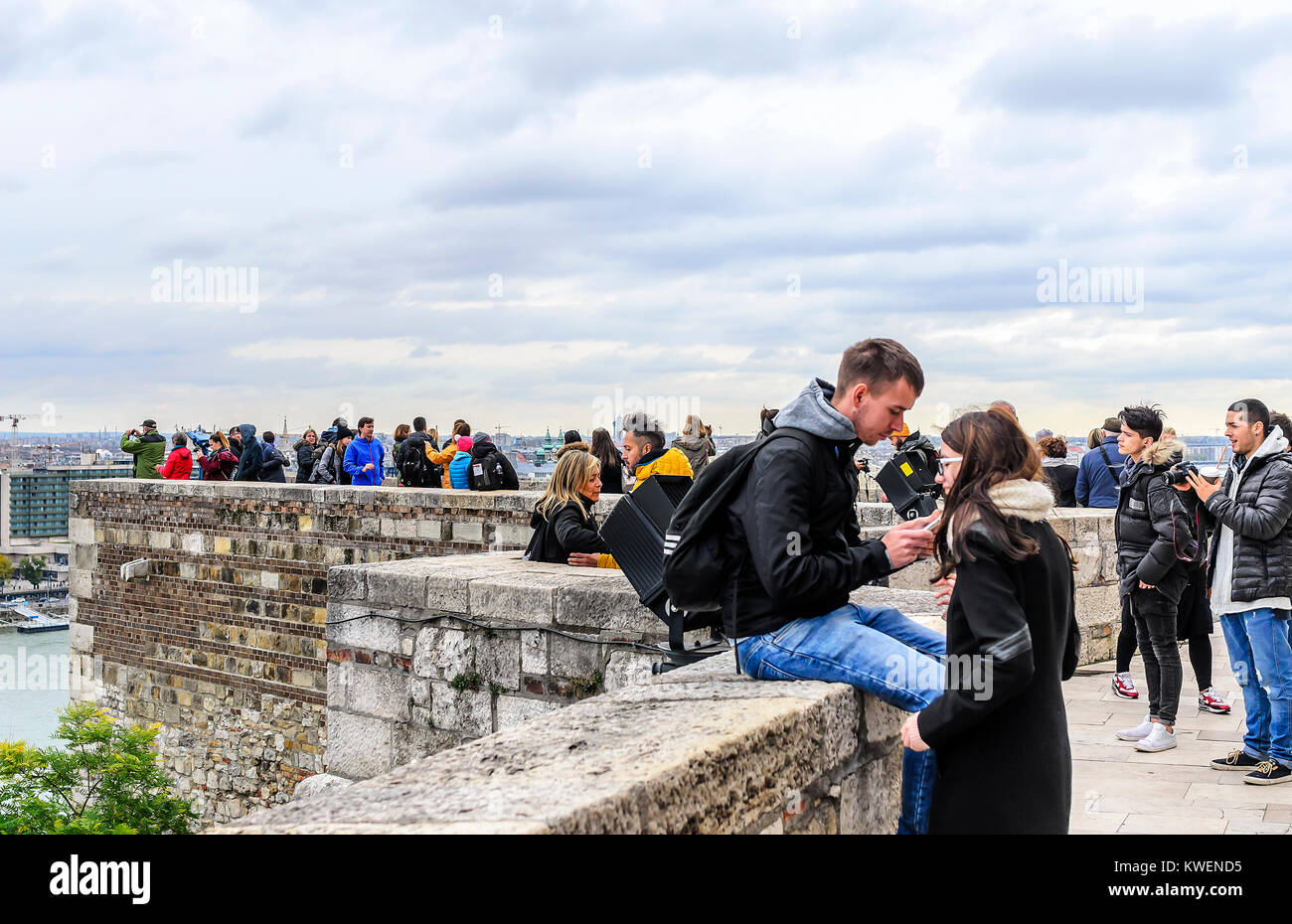 BUDAPEST, HUNGARY- 28 OCTOBER 2017: Tourists in the royal palace, Budapest, Hungary. Stock Photo