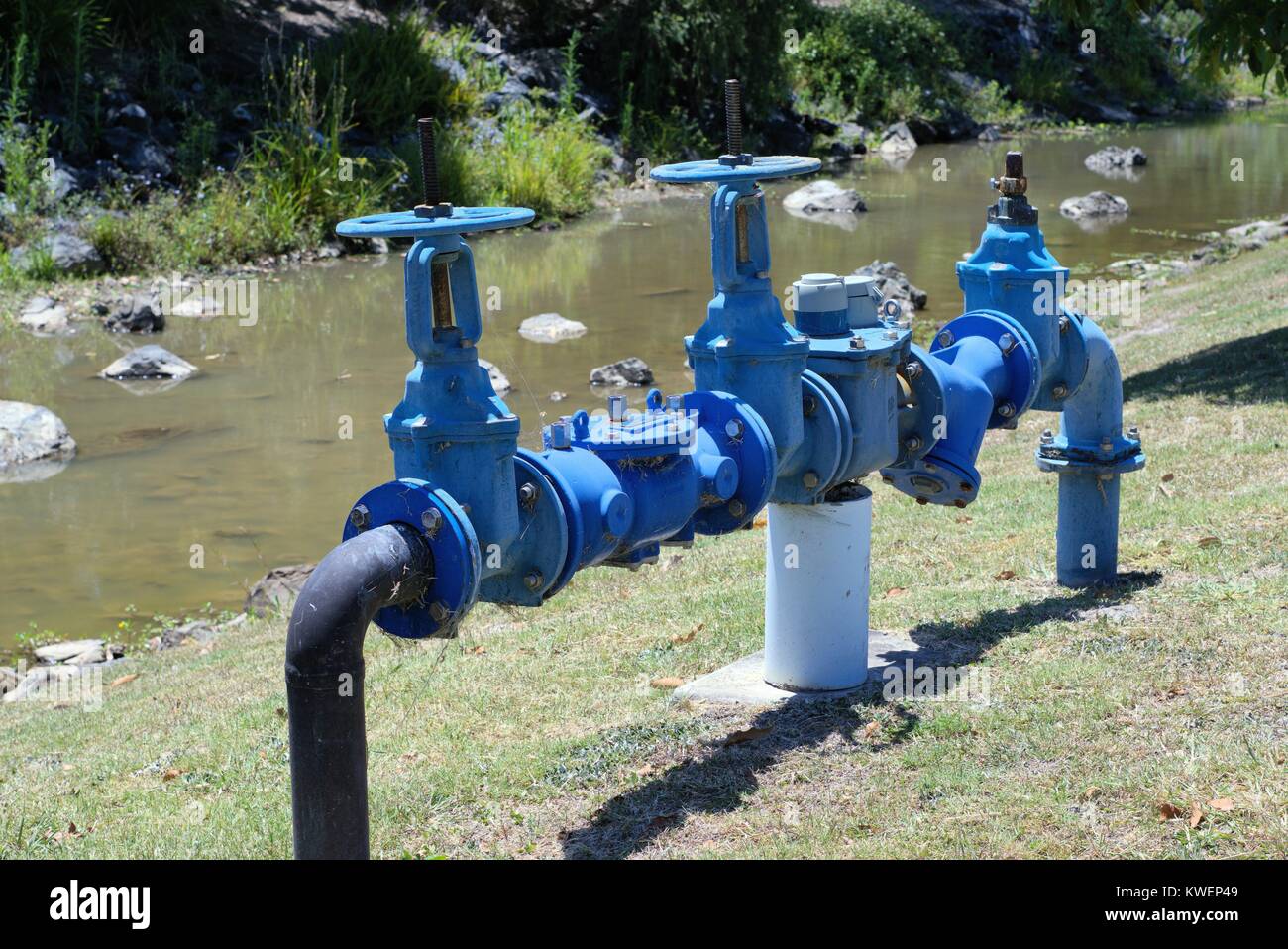Water pump for drainage or water supply valves and pipes. Drain water pump. Stock Photo