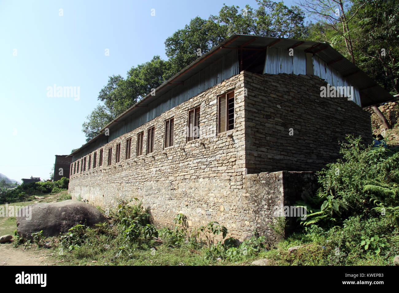 Corner of school building in village in Nepal Stock Photo