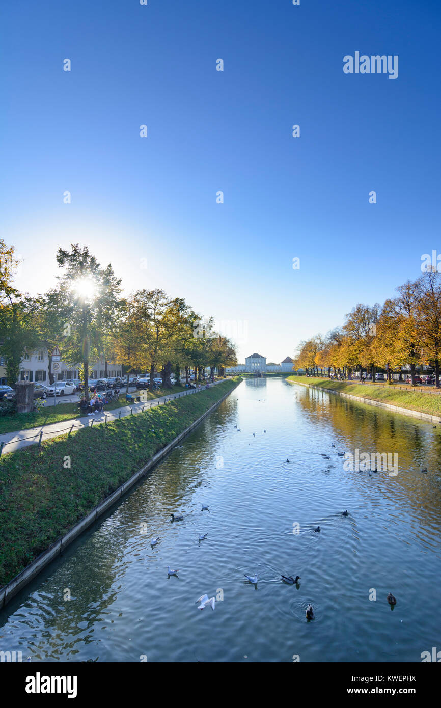 München, Munich: canal Nymphenburger Kanal, Nymphenburg Palace, Oberbayern, Upper Bavaria, Bayern, Bavaria, Germany Stock Photo