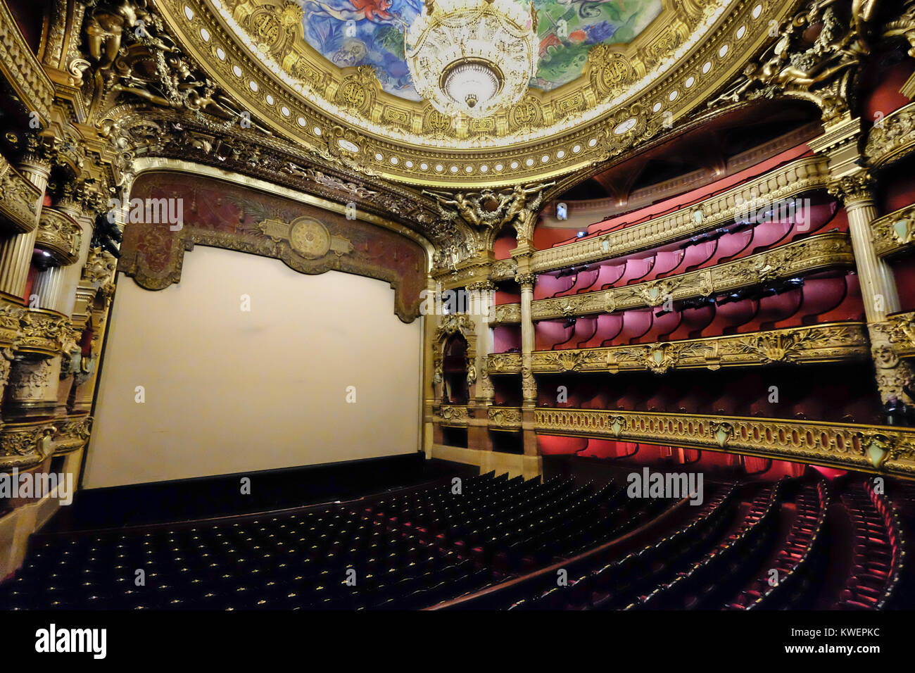 France, Paris, Backside of Opera Garnier, Cieling painted by Marc Chagall Stock Photo