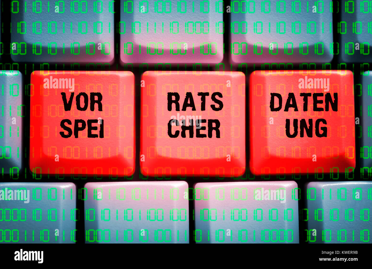 The word Data retention on a computer keyboard, Das Wort Vorratsdatenspeicherung auf einer Computertastatur Stock Photo