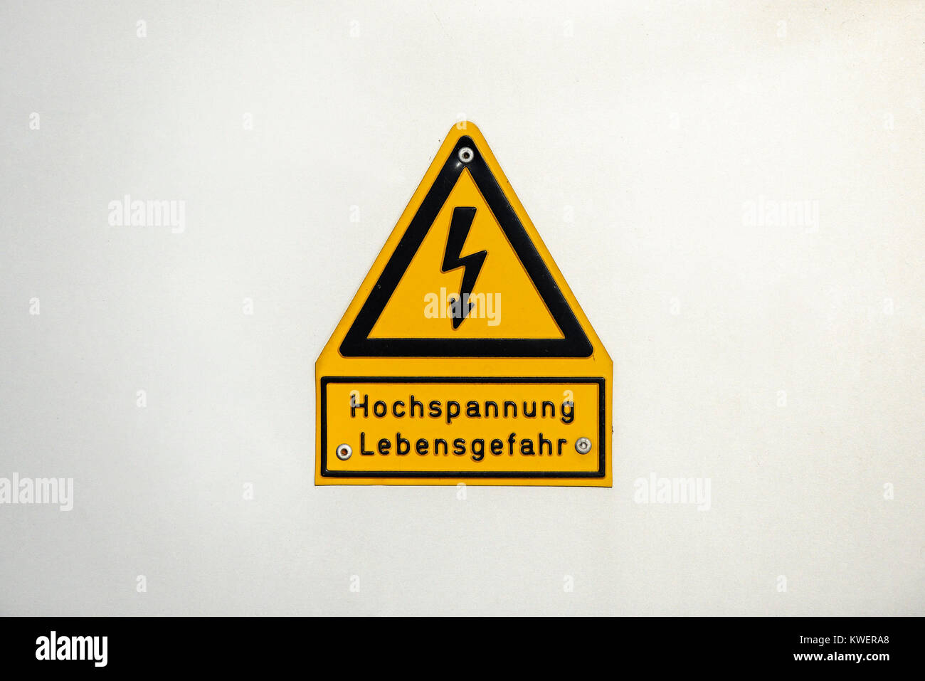 Sign High voltage, Mortal danger, Schild Hochspannung, Lebensgefahr Stock Photo