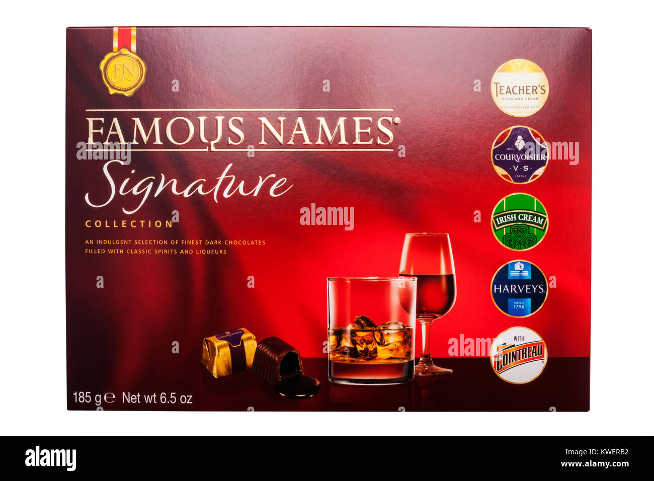 A box of Chocolate Liqueurs on a white background Stock Photo