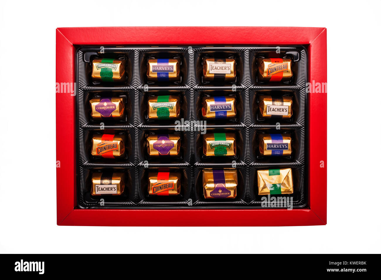 A box of Chocolate Liqueurs on a white background Stock Photo