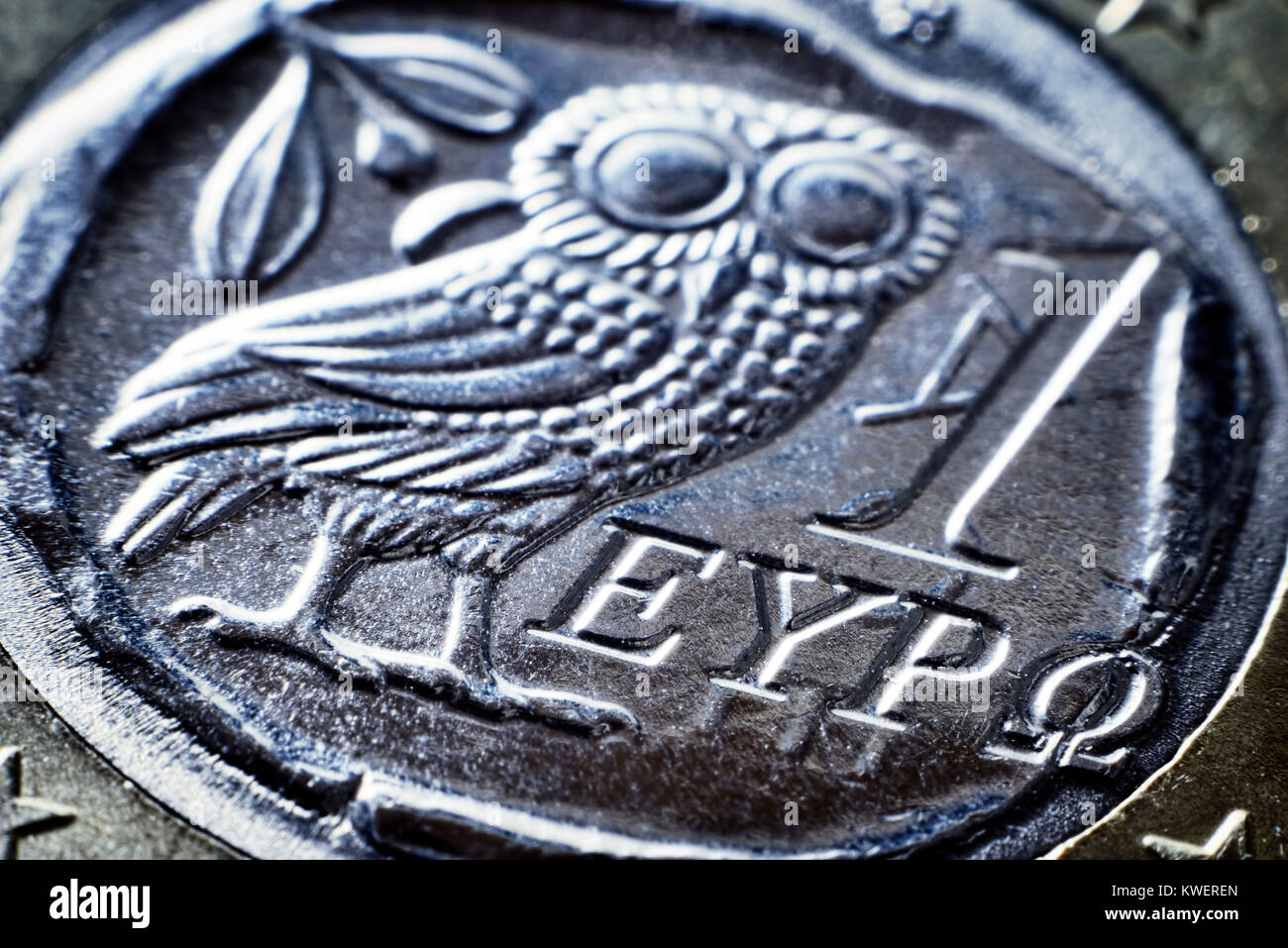 Greek eurocoin one, Griechische EinEuroMuenze Stock Photo Alamy