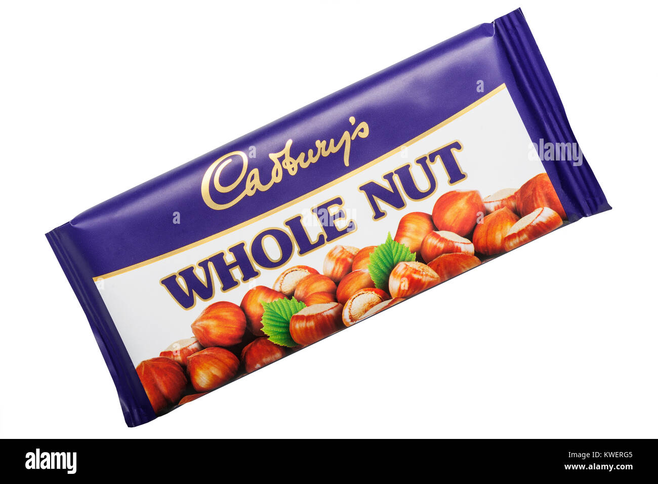 A bar of Cadbury's Whole Nut milk chocolate on a white background Stock Photo