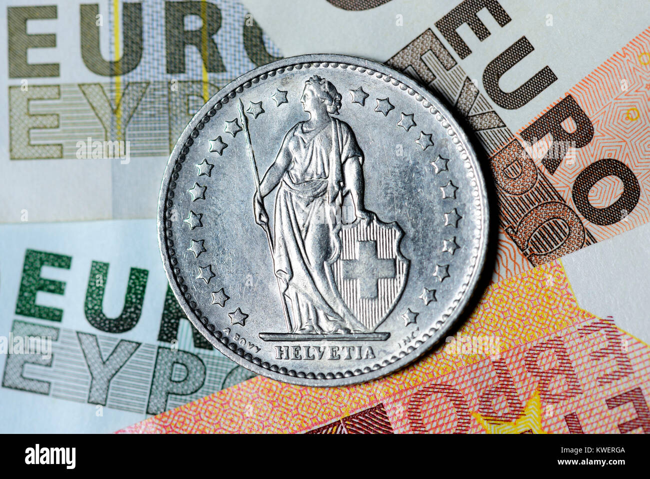 Swiss franc on euronotes, ending of the franc-least course to the euro, Schweizer Franken auf Euroscheinen, Beendigung des Franken-Mindestkurses zum E Stock Photo