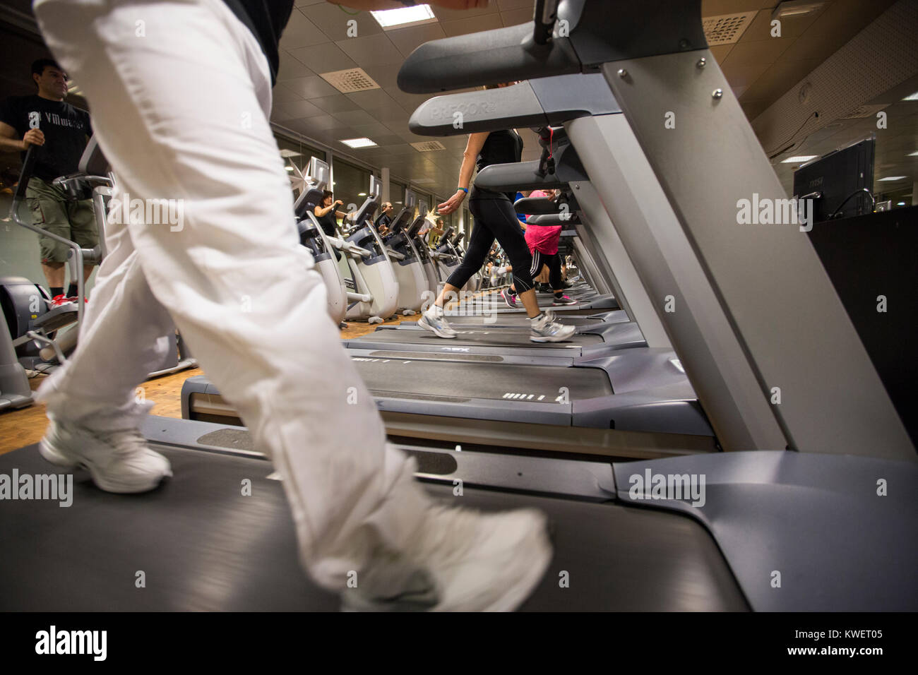Exercise at the gym, Sollentuna, Sweden. Stock Photo