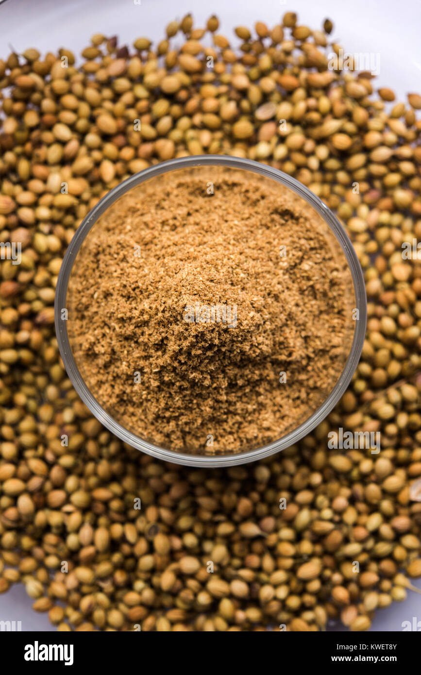 Indian spice coriander powder heap, selective focus Stock Photo Alamy