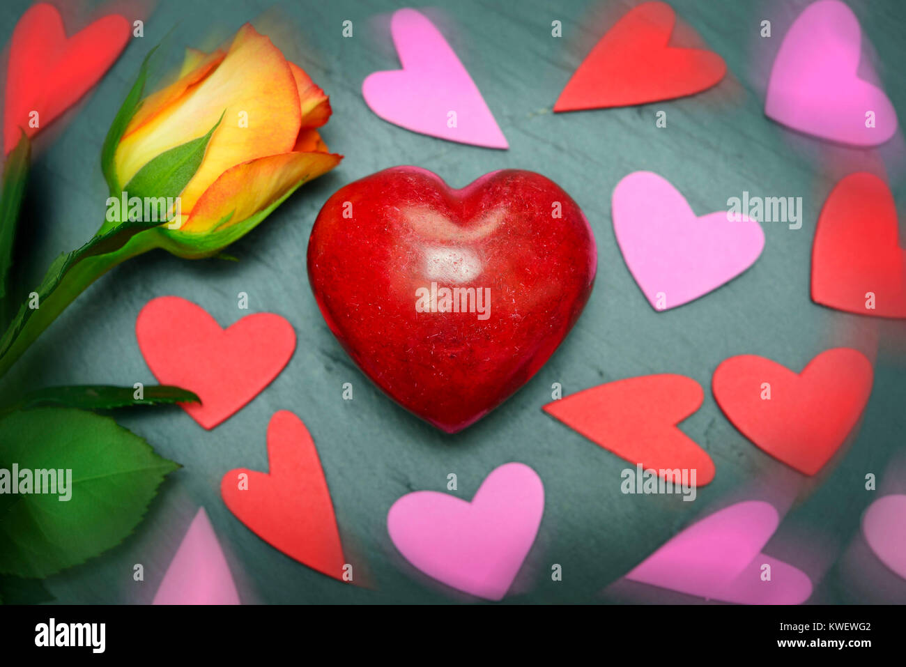 Hearts and rose, symbolic photo Mother's Day, Herzen und Rose, Symbolfoto Muttertag Stock Photo