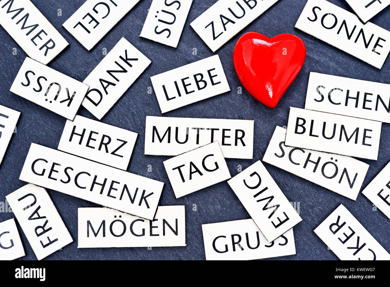 Heart and magnet words, symbolic photo Mother's Day, Herz und Magnetwörter, Symbolfoto Muttertag Stock Photo