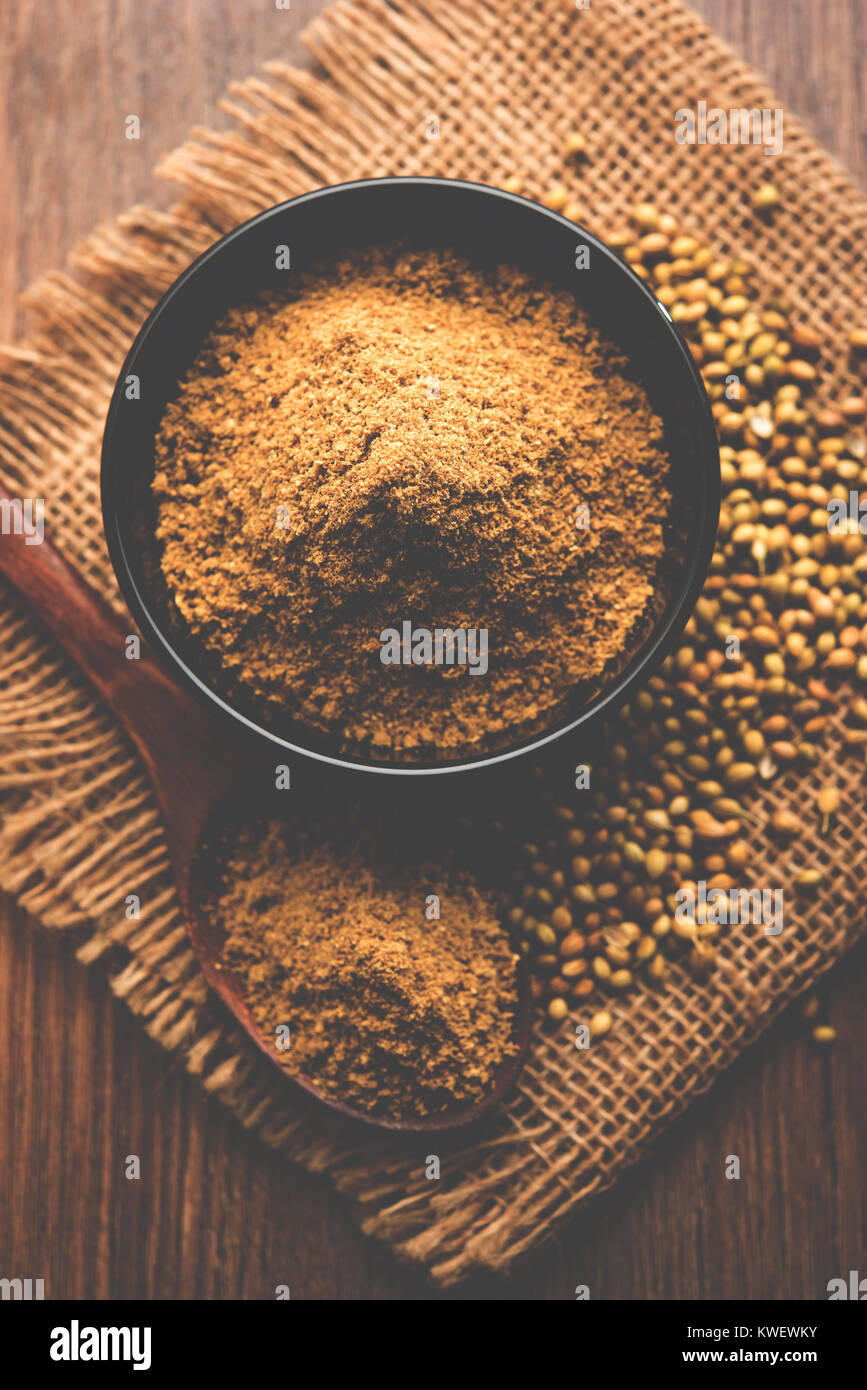 Indian spice coriander powder heap, selective focus Stock Photo Alamy