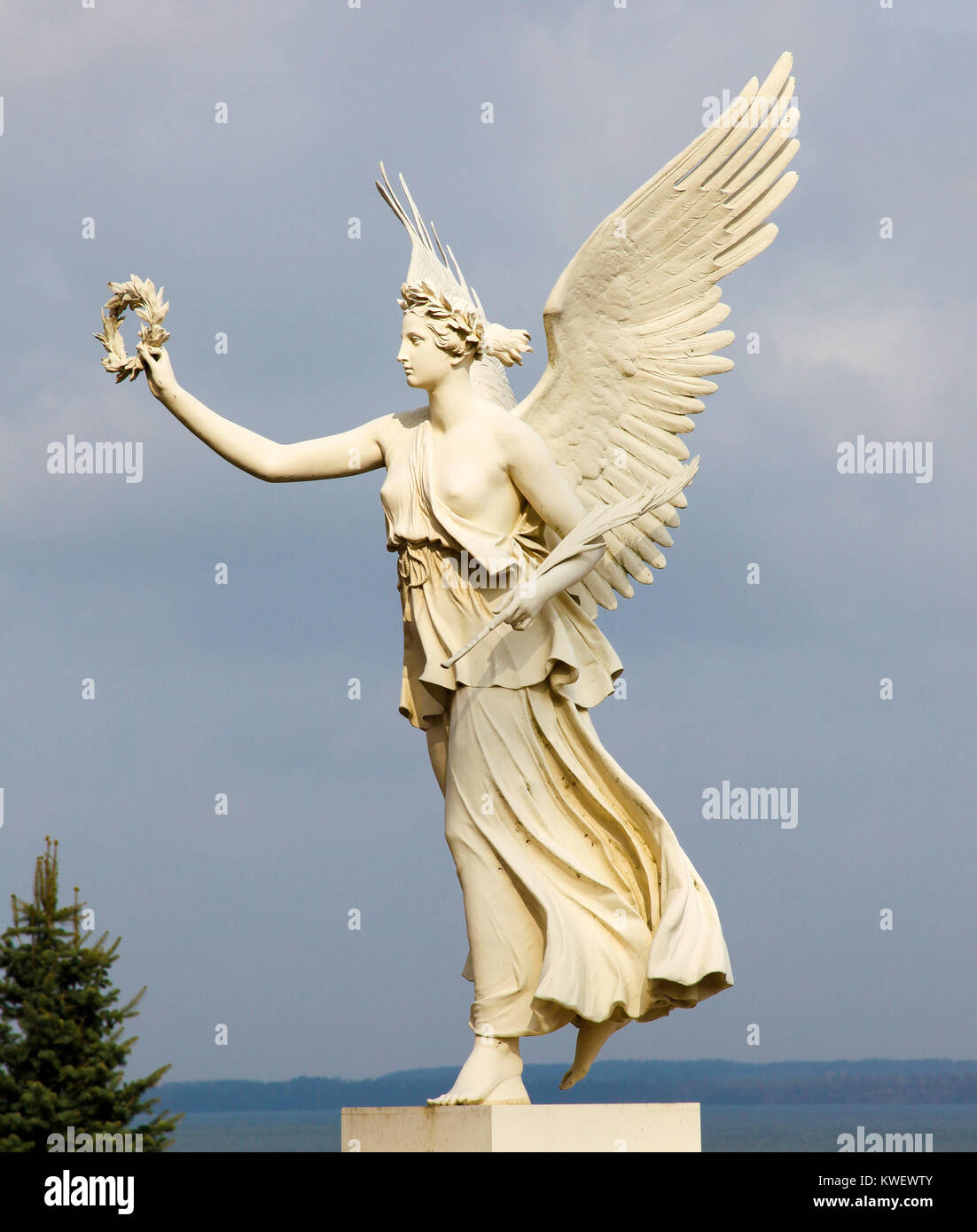 Statue of an angel holding a laurel crown at Schwerin Castle in Schwerin, Mecklenburg-Vorpommern, Germany. Stock Photo