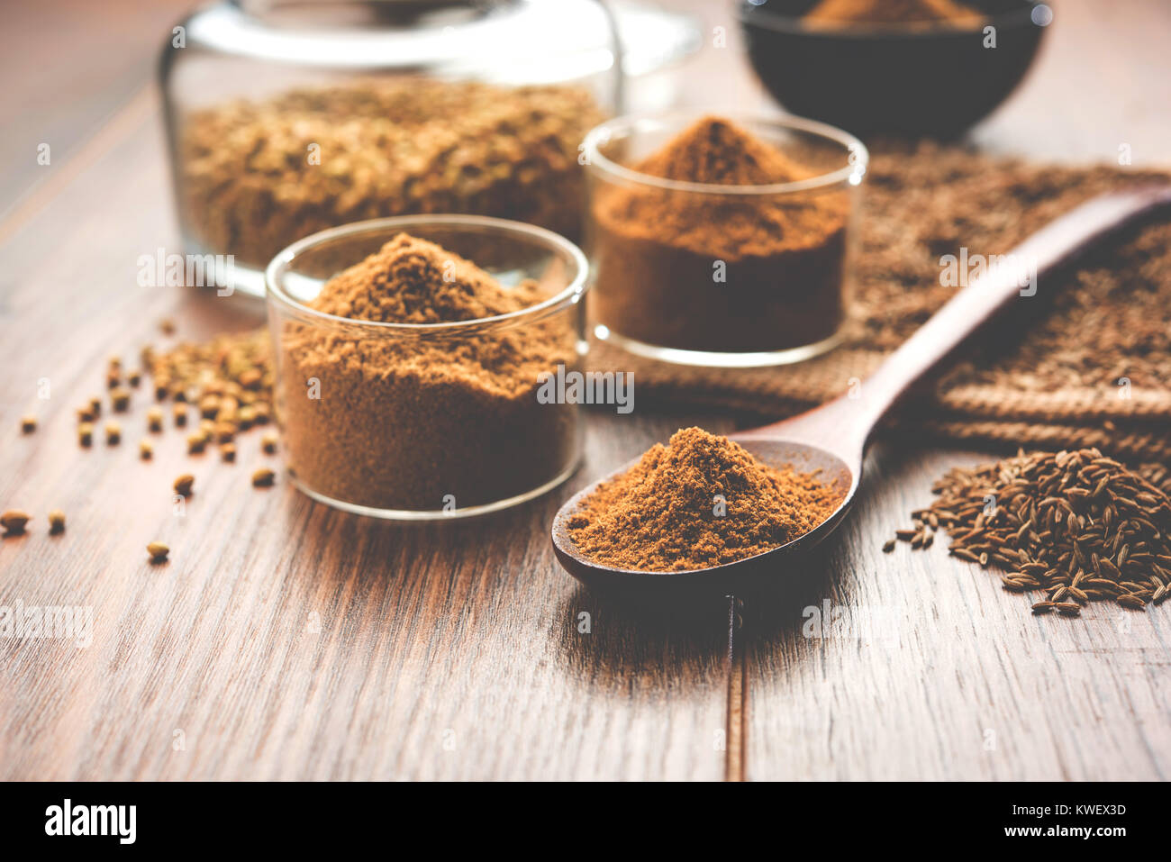 Indian spice coriander powder heap and cumin powder , selective focus Stock Photo Alamy