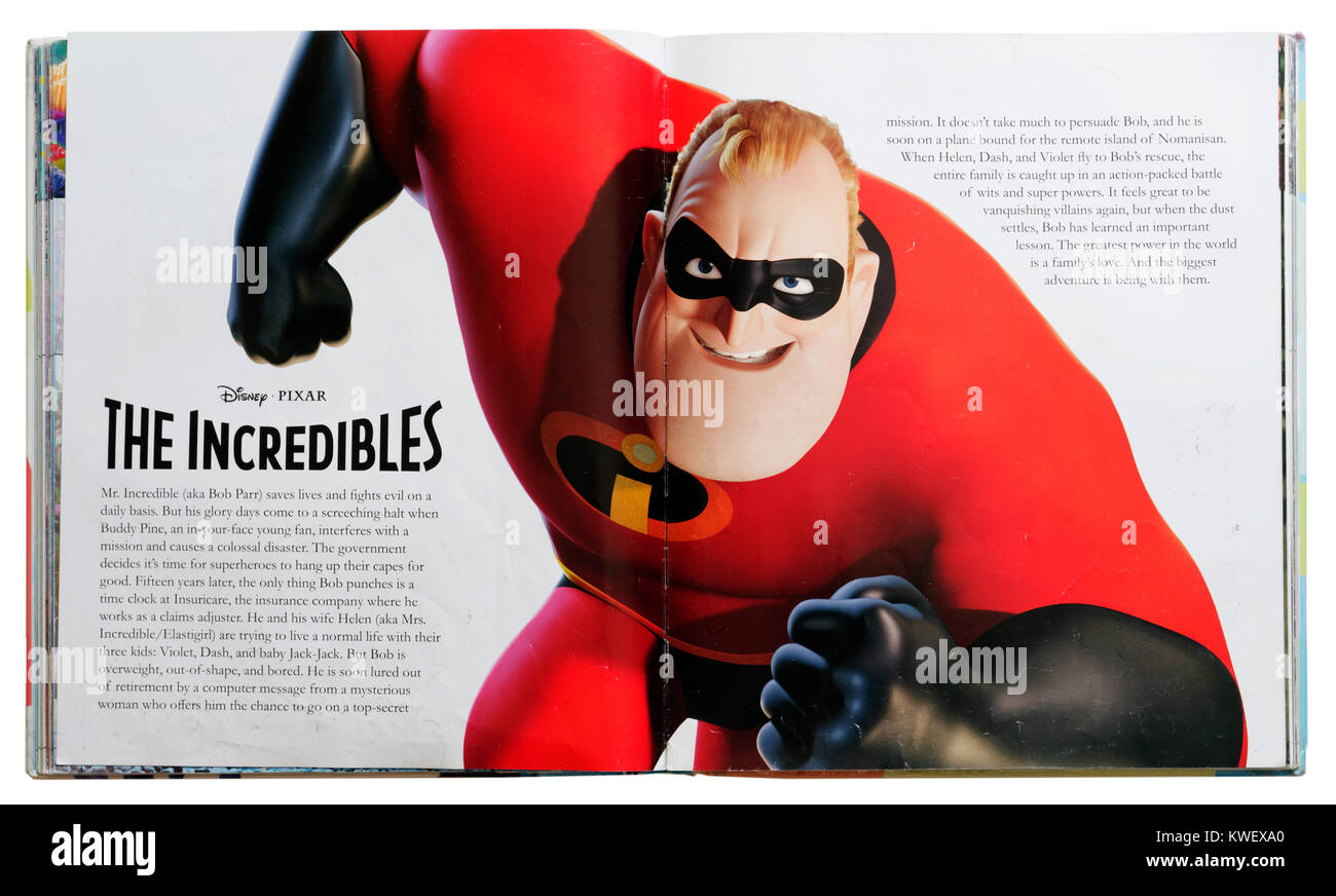 Pixar character Mr Incredible (Bob Parr) from the film The Incredibles in a Pixar Character Guide Stock Photo
