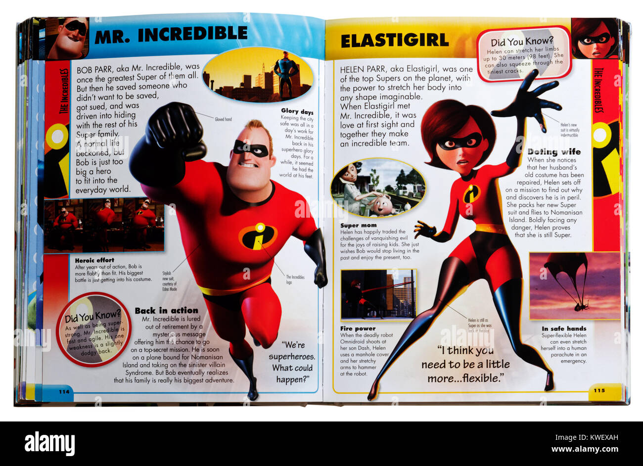 Pixar characters Bob and Helen Parr (Mr Incredible and Elastigirl) from the film The Incredibles in a Pixar Character Guide Stock Photo