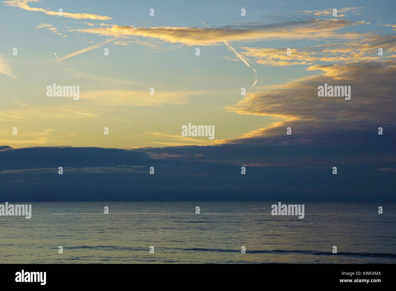 Clouded Sunset Over Lake Michigan Stock Photo