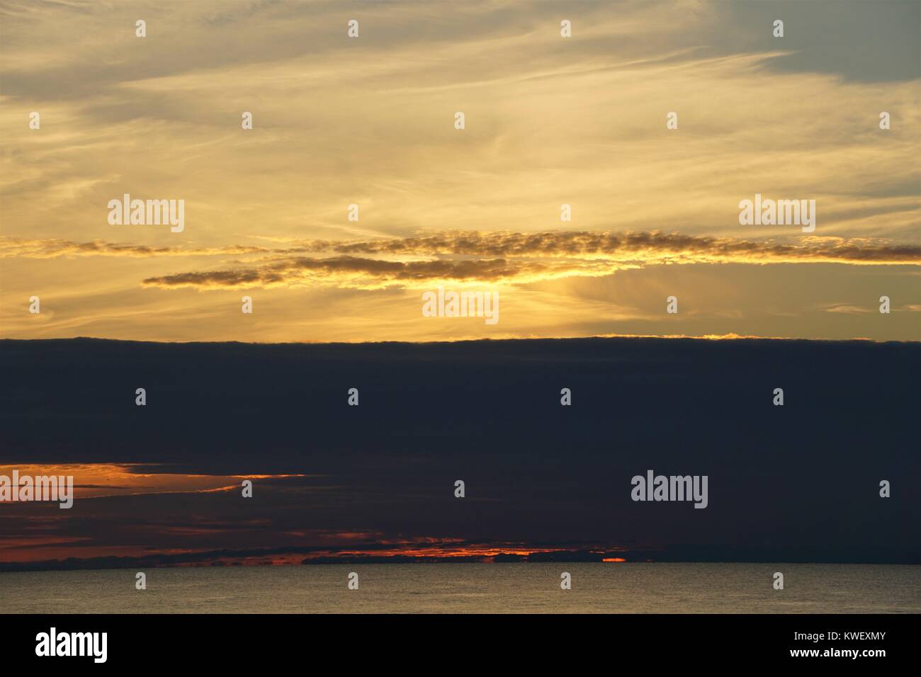 Clouded Sunset Over Lake Michigan Stock Photo