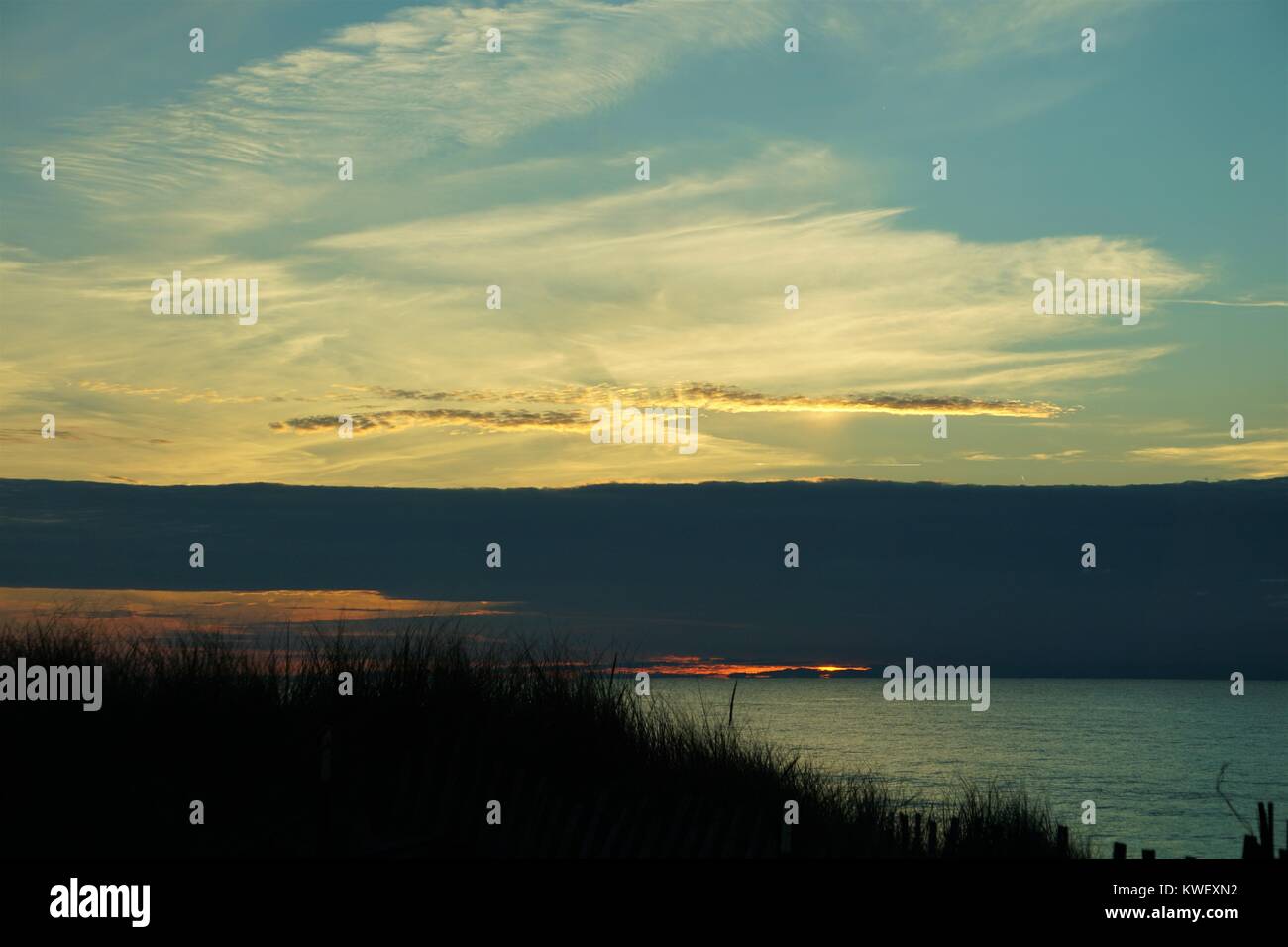 Clouded Sunset Over Lake Michigan Stock Photo