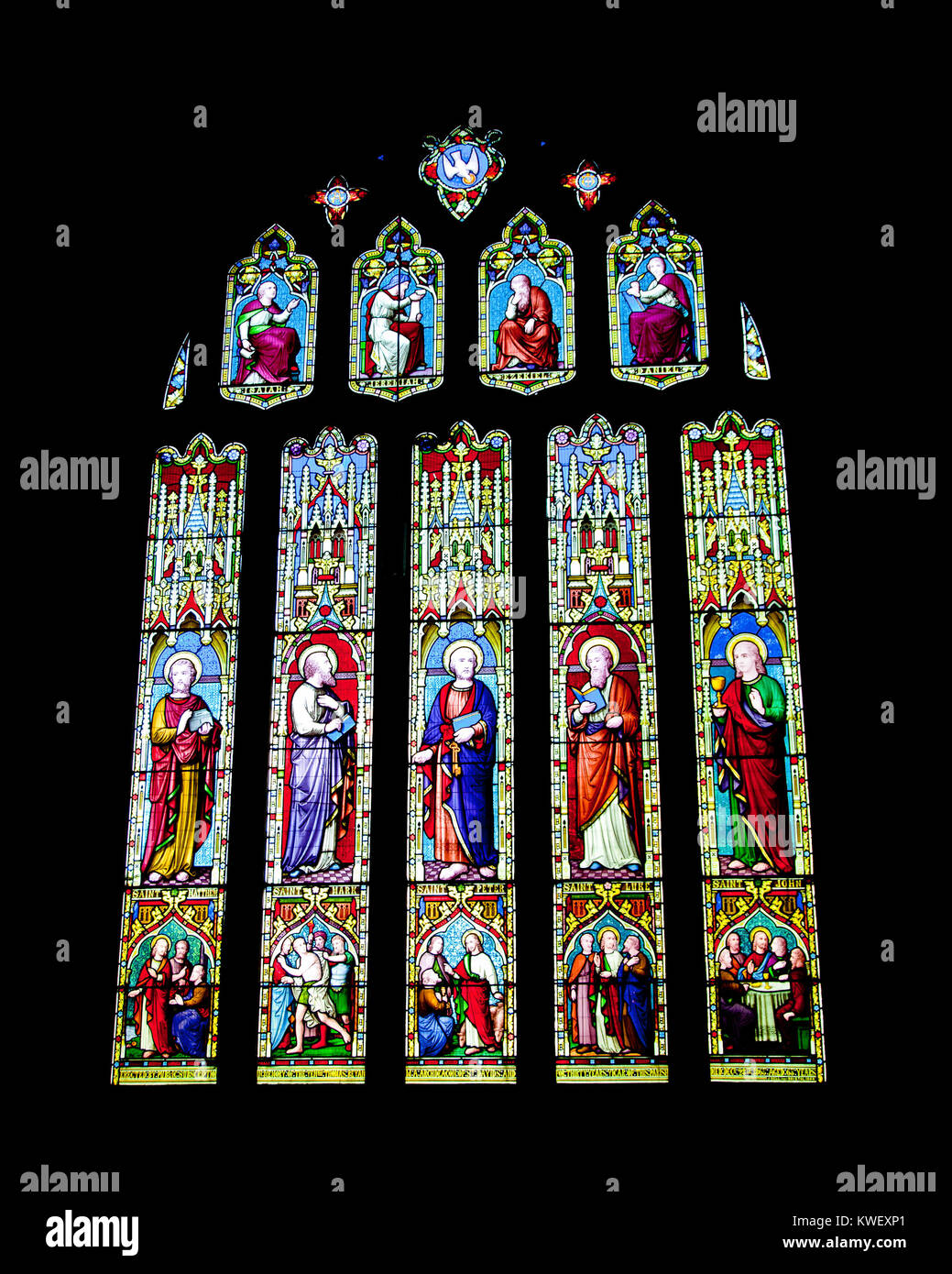 Stained Glass windows from the interior of St Peter's church Carmarthen