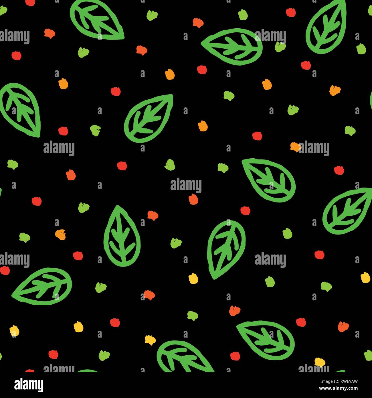 Floral seamless pattern with leaves over black background. Hand drawn ...