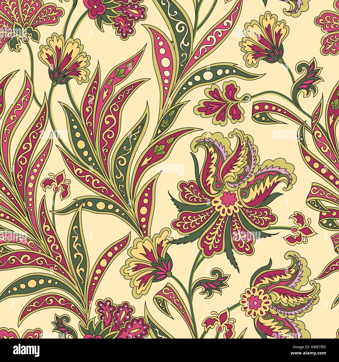 Floral pattern. Flourish tiled oriental ethnic background. Arabic ornament  with fantastic flowers and leaves. Wonderland motives of the paintings of a  Stock Vector Image & Art - Alamy