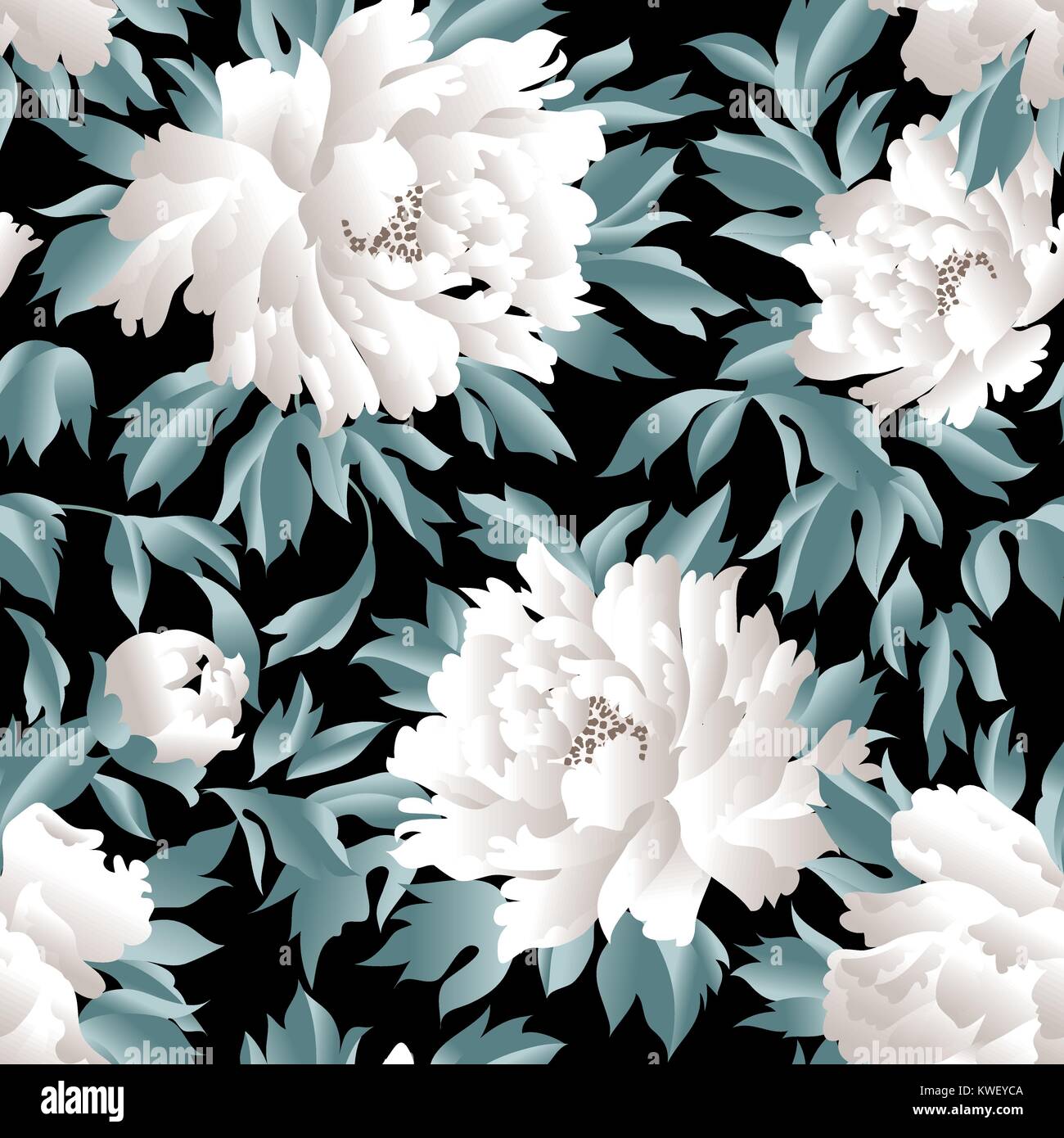 Floral seamless pattern with flowers and leaves over black background ...