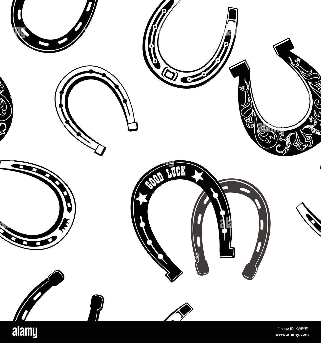 Horse shoe icon seamless pattern. Lucky steel horseshoes background. Good luck symbol wallpaper Stock Vector