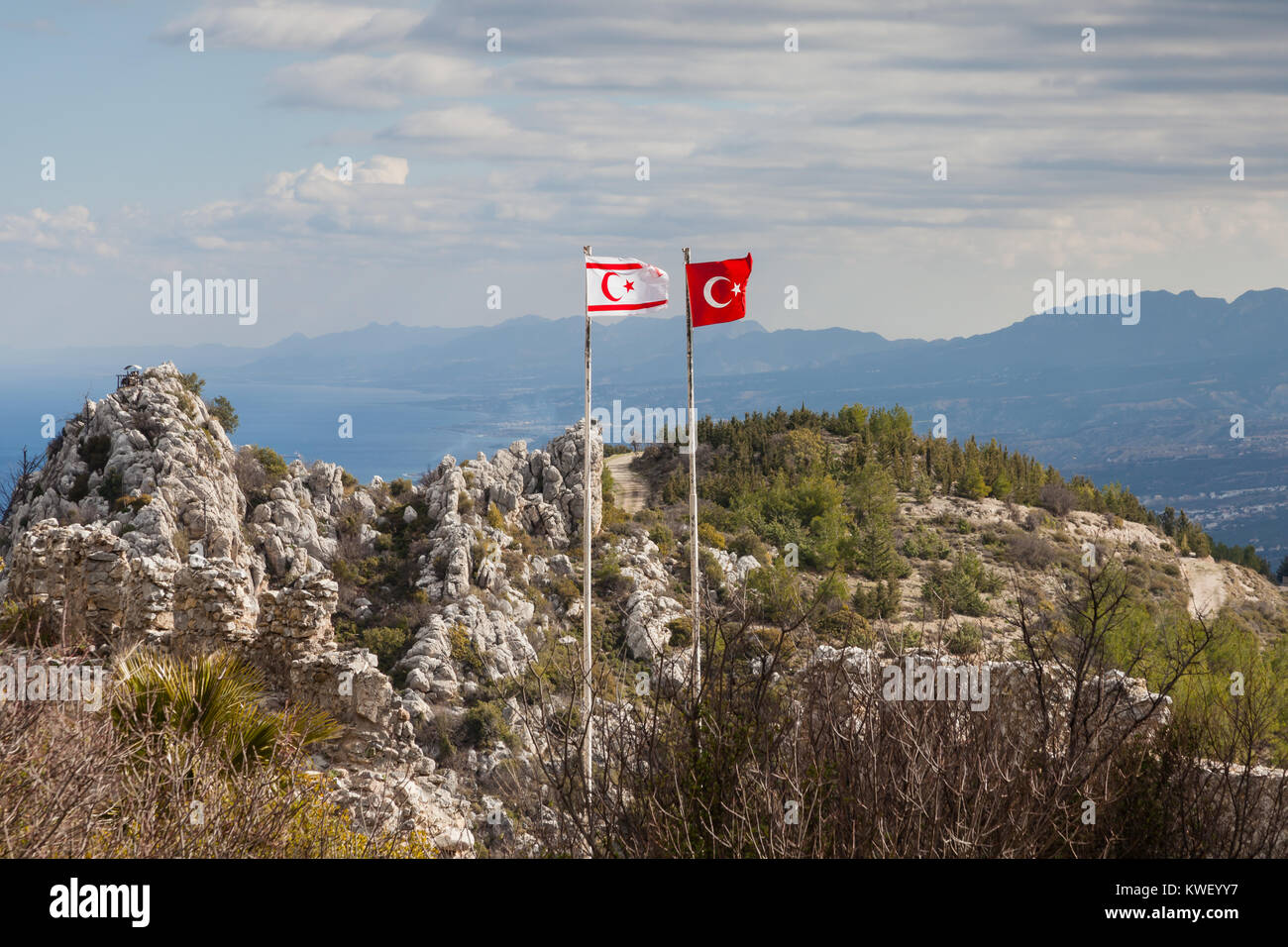 The flags of Turkey and the Turkish Republic of Northern Cyprus at St