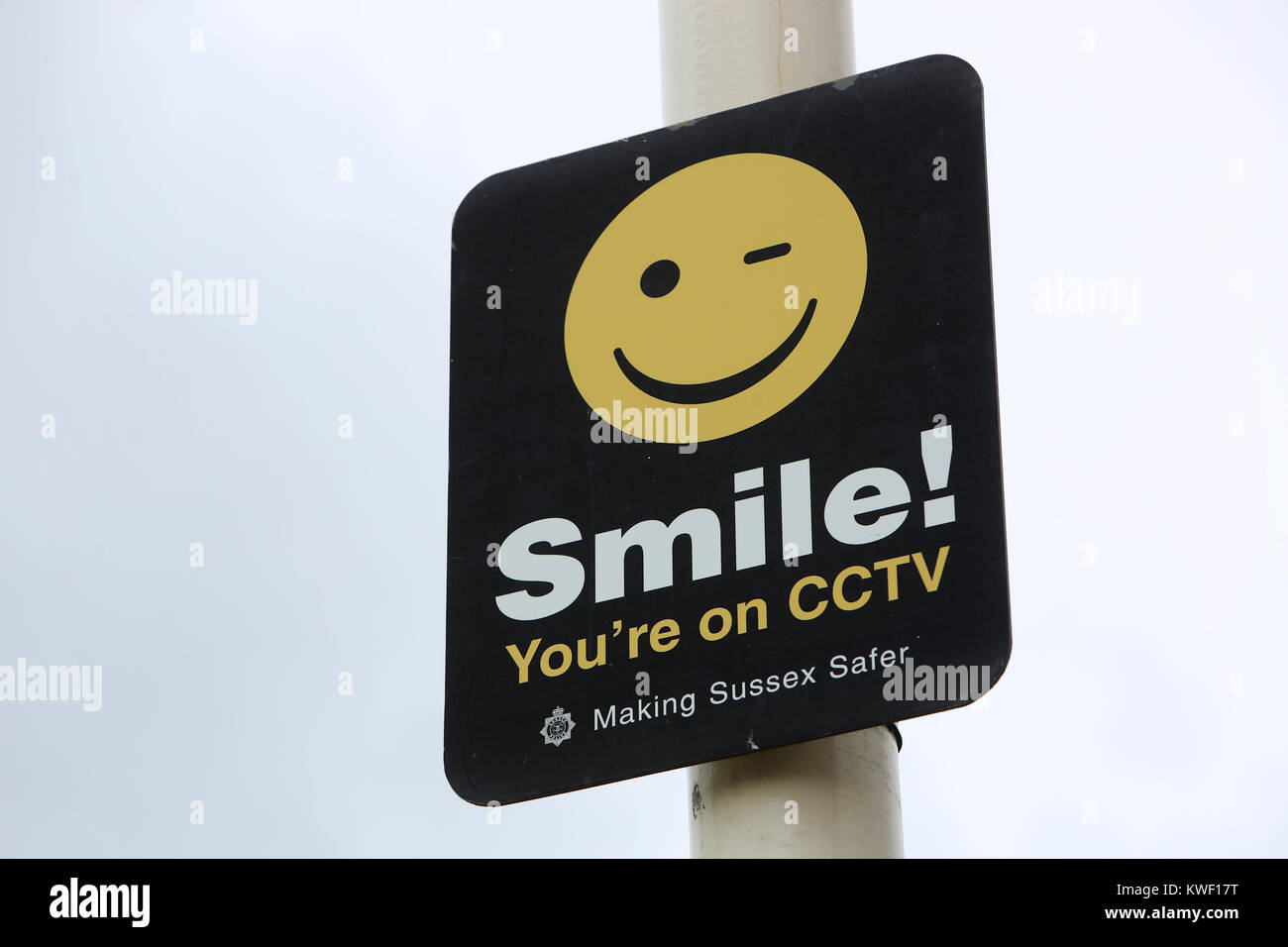 A Smile You're on CCTV sign pictured in Chichester, West Sussex, UK. Stock Photo