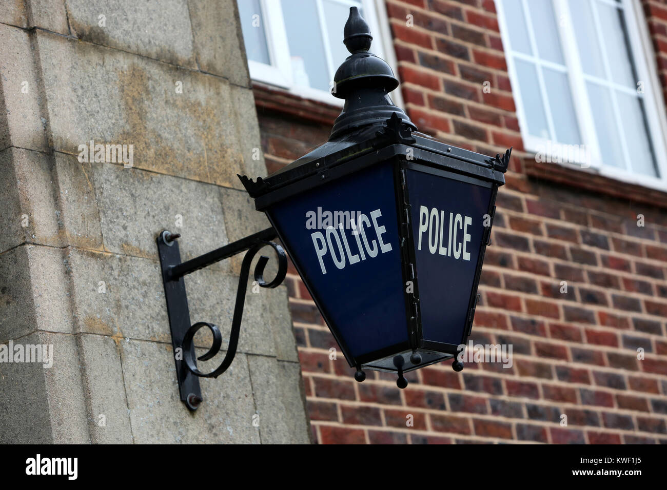 General view of a Police Station Light in front of Chichester Police Station, West Sussex, UK. Stock Photo