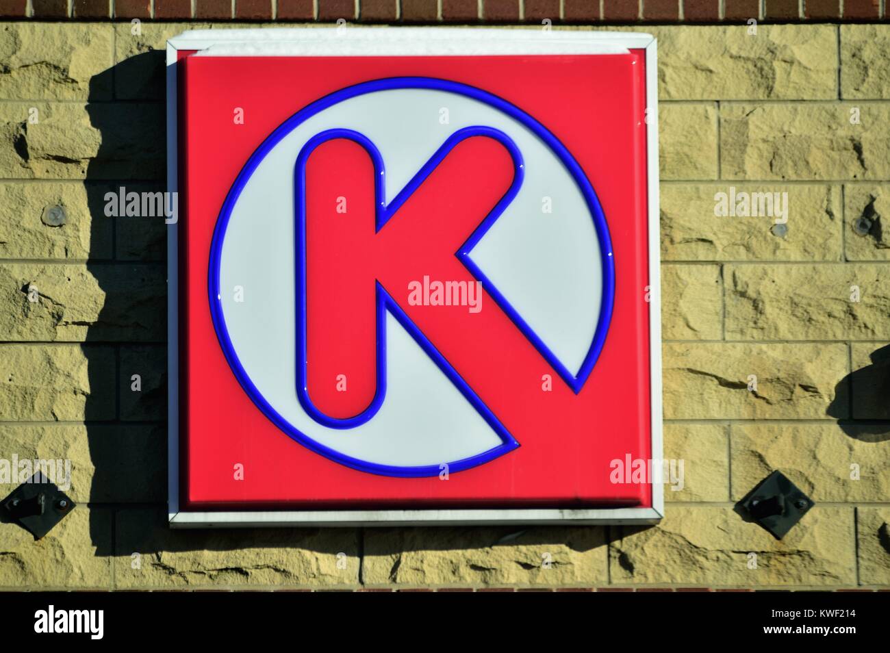 Sign on a suburban Chicago gas station operated by Circle K. Bartlett, Illinois, USA. Stock Photo
