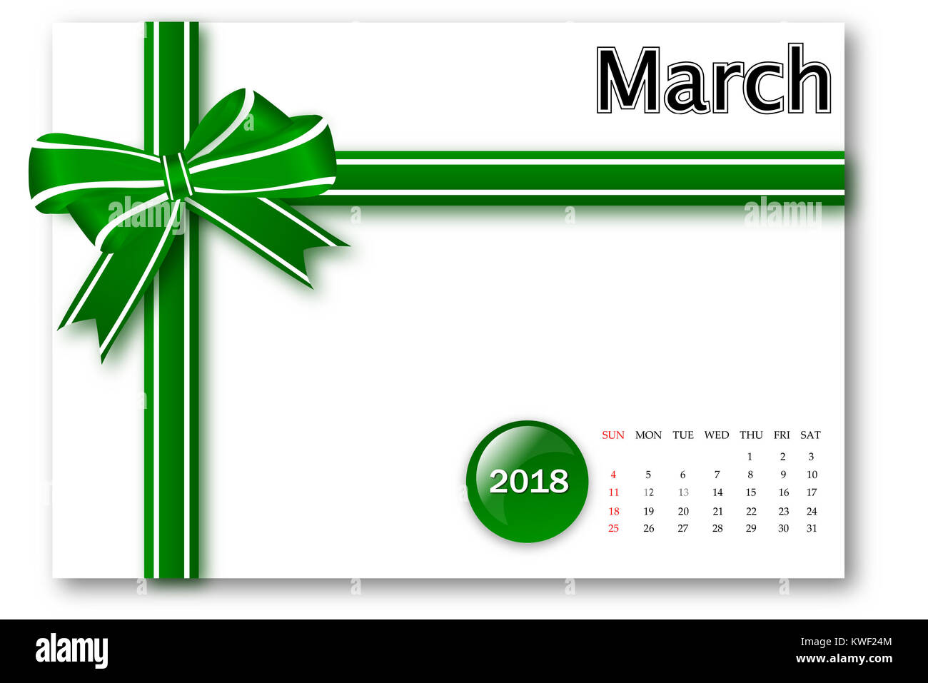 March 2018 - Calendar series with gift ribbon design Stock Photo