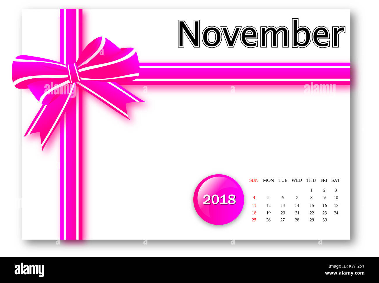 November 2018 - Calendar series with gift ribbon design Stock Photo