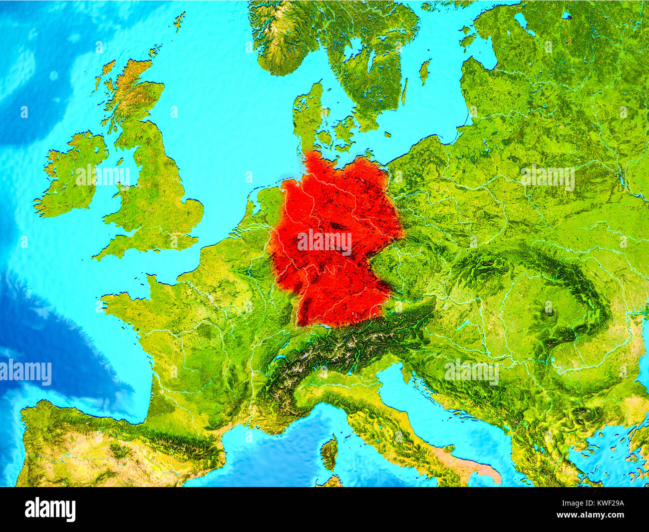 Germany highlighted in red on planet Earth. 3D illustration. Elements of this image furnished by NASA. Stock Photo