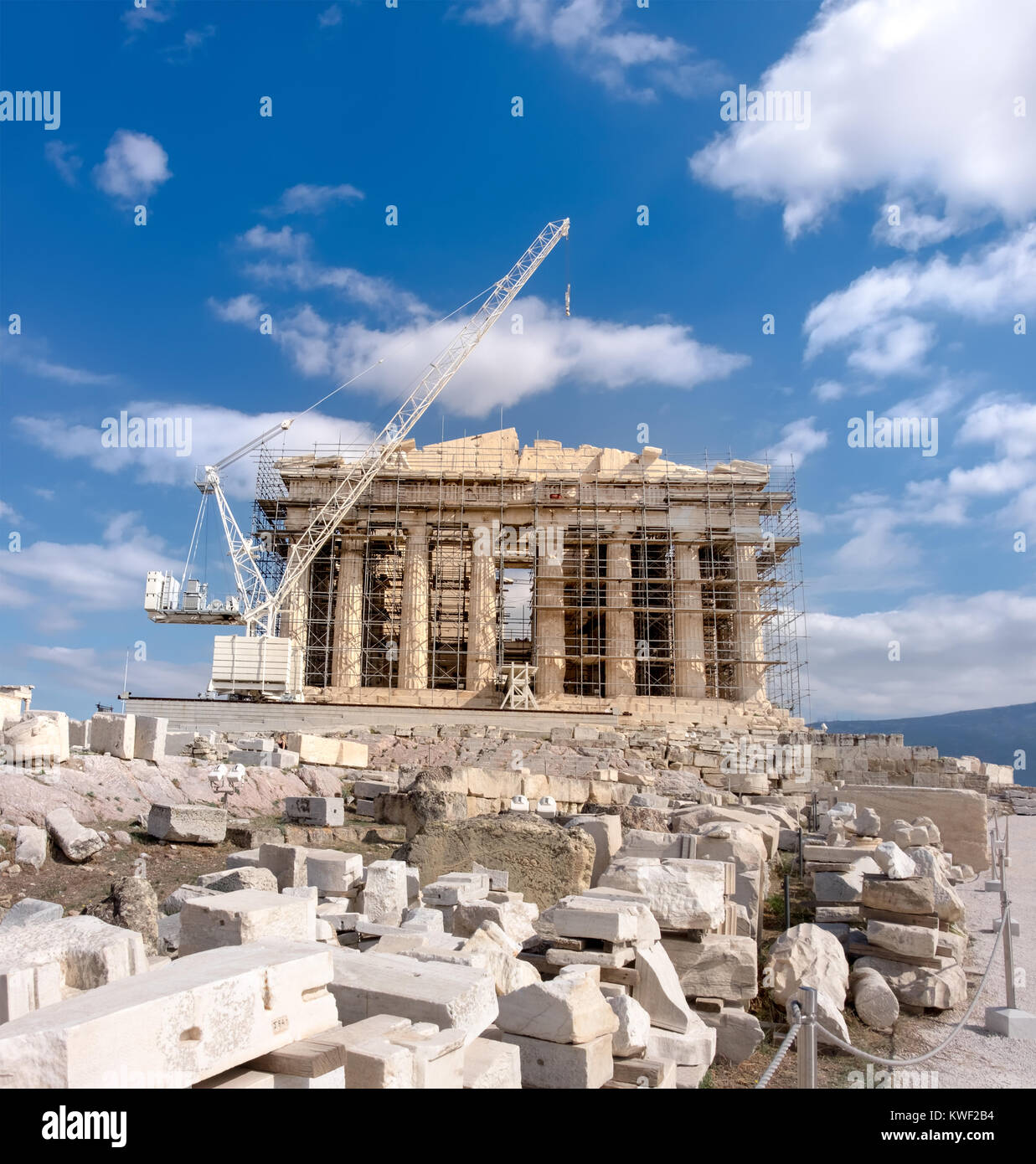 Reconstruction of Parthenon Temple On Top Of Acropolis of Athens, Greece Stock Photo